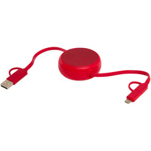 Load image into Gallery viewer, Alasia 5-in-1 100 cm recycled plastic and aluminium retractable data sync and 45W fast charge cable — Red (detail)