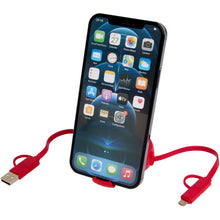 Load image into Gallery viewer, Alasia 5-in-1 100 cm recycled plastic and aluminium retractable data sync and 45W fast charge cable — Red (detail 2)