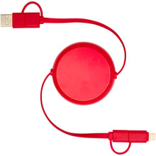 Load image into Gallery viewer, Alasia 5-in-1 100 cm recycled plastic and aluminium retractable data sync and 45W fast charge cable — Red (front)