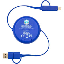 Load image into Gallery viewer, Alasia 5-in-1 100 cm recycled plastic and aluminium retractable data sync and 45W fast charge cable — Royal blue (back)