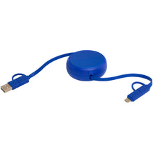 Load image into Gallery viewer, Alasia 5-in-1 100 cm recycled plastic and aluminium retractable data sync and 45W fast charge cable — Royal blue (detail)