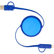 Load image into Gallery viewer, Alasia 5-in-1 100 cm recycled plastic and aluminium retractable data sync and 45W fast charge cable — Royal blue (front)