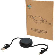 Load image into Gallery viewer, Alasia 5-in-1 100 cm recycled plastic and aluminium retractable data sync and 45W fast charge cable — Black