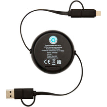 Load image into Gallery viewer, Alasia 5-in-1 100 cm recycled plastic and aluminium retractable data sync and 45W fast charge cable — Black (back)