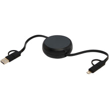Load image into Gallery viewer, Alasia 5-in-1 100 cm recycled plastic and aluminium retractable data sync and 45W fast charge cable — Black (detail)