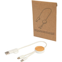 Load image into Gallery viewer, Chechia 5-in-1 recycled plastic 30 cm data sync and 27W fast charge cable with bamboo details — White