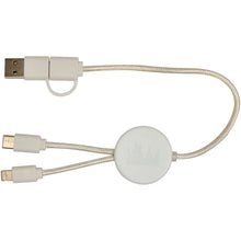 Load image into Gallery viewer, Chechia 5-in-1 recycled plastic 30 cm data sync and 27W fast charge cable with bamboo details — White (back)