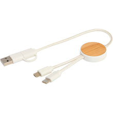 Load image into Gallery viewer, Chechia 5-in-1 recycled plastic 30 cm data sync and 27W fast charge cable with bamboo details — White (detail)