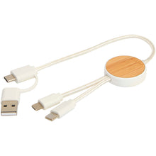 Load image into Gallery viewer, Chechia 5-in-1 recycled plastic 30 cm data sync and 27W fast charge cable with bamboo details — White (detail 2)