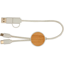 Load image into Gallery viewer, Chechia 5-in-1 recycled plastic 30 cm data sync and 27W fast charge cable with bamboo details — White (front)