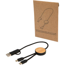 Load image into Gallery viewer, Chechia 5-in-1 recycled plastic 30 cm data sync and 27W fast charge cable with bamboo details — Black