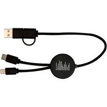 Load image into Gallery viewer, Chechia 5-in-1 recycled plastic 30 cm data sync and 27W fast charge cable with bamboo details — Black (back)