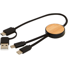 Load image into Gallery viewer, Chechia 5-in-1 recycled plastic 30 cm data sync and 27W fast charge cable with bamboo details — Black (detail 2)