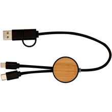 Load image into Gallery viewer, Chechia 5-in-1 recycled plastic 30 cm data sync and 27W fast charge cable with bamboo details — Black (front)
