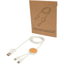Load image into Gallery viewer, Chechia 5-in-1 recycled plastic 150 cm data sync and 27W fast charge cable with bamboo details — White