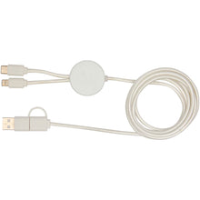 Load image into Gallery viewer, Chechia 5-in-1 recycled plastic 150 cm data sync and 27W fast charge cable with bamboo details — White (back)