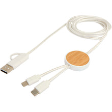 Load image into Gallery viewer, Chechia 5-in-1 recycled plastic 150 cm data sync and 27W fast charge cable with bamboo details — White (detail)