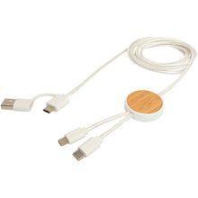 Load image into Gallery viewer, Chechia 5-in-1 recycled plastic 150 cm data sync and 27W fast charge cable with bamboo details — White (detail 2)