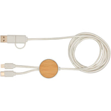 Load image into Gallery viewer, Chechia 5-in-1 recycled plastic 150 cm data sync and 27W fast charge cable with bamboo details — White (front)