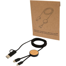 Load image into Gallery viewer, Chechia 5-in-1 recycled plastic 150 cm data sync and 27W fast charge cable with bamboo details — Black