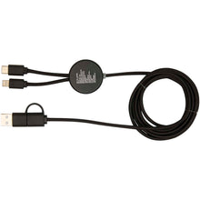 Load image into Gallery viewer, Chechia 5-in-1 recycled plastic 150 cm data sync and 27W fast charge cable with bamboo details — Black (back)