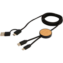 Load image into Gallery viewer, Chechia 5-in-1 recycled plastic 150 cm data sync and 27W fast charge cable with bamboo details — Black (detail 2)