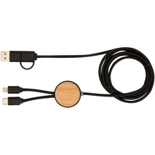 Load image into Gallery viewer, Chechia 5-in-1 recycled plastic 150 cm data sync and 27W fast charge cable with bamboo details — Black (front)