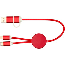 Load image into Gallery viewer, Alasia 5-in-1 recycled aluminium and plastic 30 cm data sync and 27W fast charge cable — Red (back)