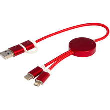 Load image into Gallery viewer, Alasia 5-in-1 recycled aluminium and plastic 30 cm data sync and 27W fast charge cable — Red (detail)
