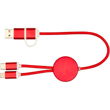 Load image into Gallery viewer, Alasia 5-in-1 recycled aluminium and plastic 30 cm data sync and 27W fast charge cable — Red (front)