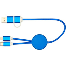 Load image into Gallery viewer, Alasia 5-in-1 recycled aluminium and plastic 30 cm data sync and 27W fast charge cable — Royal blue (back)