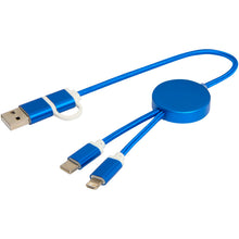 Load image into Gallery viewer, Alasia 5-in-1 recycled aluminium and plastic 30 cm data sync and 27W fast charge cable — Royal blue (detail)