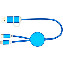 Load image into Gallery viewer, Alasia 5-in-1 recycled aluminium and plastic 30 cm data sync and 27W fast charge cable — Royal blue (front)