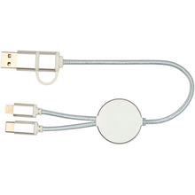 Load image into Gallery viewer, Alasia 5-in-1 recycled aluminium and plastic 30 cm data sync and 27W fast charge cable — Silver (back)