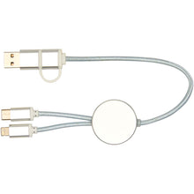 Load image into Gallery viewer, Alasia 5-in-1 recycled aluminium and plastic 30 cm data sync and 27W fast charge cable — Silver (front)