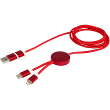 Load image into Gallery viewer, Alasia 5-in-1 recycled aluminium and plastic 150 cm data sync and 27W fast charge cable — Red (detail)