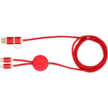 Load image into Gallery viewer, Alasia 5-in-1 recycled aluminium and plastic 150 cm data sync and 27W fast charge cable — Red (front)