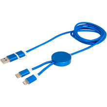 Load image into Gallery viewer, Alasia 5-in-1 recycled aluminium and plastic 150 cm data sync and 27W fast charge cable — Royal blue (detail)