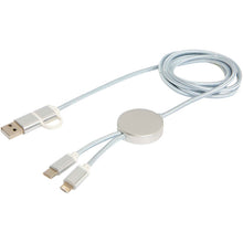 Load image into Gallery viewer, Alasia 5-in-1 recycled aluminium and plastic 150 cm data sync and 27W fast charge cable — Silver (detail)
