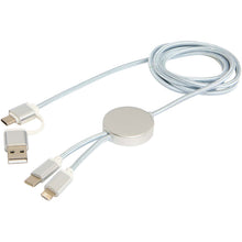 Load image into Gallery viewer, Alasia 5-in-1 recycled aluminium and plastic 150 cm data sync and 27W fast charge cable — Silver (detail 2)