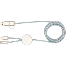Load image into Gallery viewer, Alasia 5-in-1 recycled aluminium and plastic 150 cm data sync and 27W fast charge cable — Silver (front)