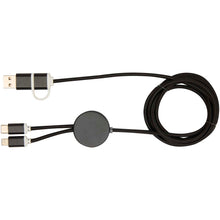 Load image into Gallery viewer, Alasia 5-in-1 recycled aluminium and plastic 150 cm data sync and 27W fast charge cable — Black (front)