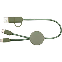 Load image into Gallery viewer, Citala 5-in-1 recycled plastic 30 cm data sync and 27W fast charge cable — Heather green (back)