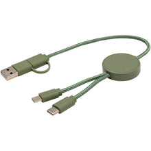 Load image into Gallery viewer, Citala 5-in-1 recycled plastic 30 cm data sync and 27W fast charge cable — Heather green (detail)