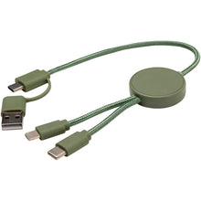Load image into Gallery viewer, Citala 5-in-1 recycled plastic 30 cm data sync and 27W fast charge cable — Heather green (detail 2)