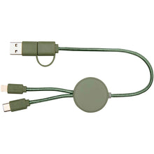 Load image into Gallery viewer, Citala 5-in-1 recycled plastic 30 cm data sync and 27W fast charge cable — Heather green (front)