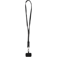 Load image into Gallery viewer, Franz recycled plastic smartphone lanyard with built-in data sync and 65W fast charge 5-in-1 cable — Black