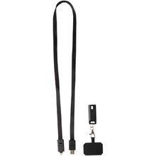 Load image into Gallery viewer, Franz recycled plastic smartphone lanyard with built-in data sync and 65W fast charge 5-in-1 cable — Black (detail 2)