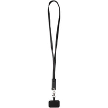 Load image into Gallery viewer, Franz recycled plastic smartphone lanyard with built-in data sync and 65W fast charge 5-in-1 cable — Black (front)