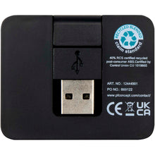 Load image into Gallery viewer, Gaia 4-port USB hub with USB-A and Type-C output and dual input - made from recycled plastic — Black (back)